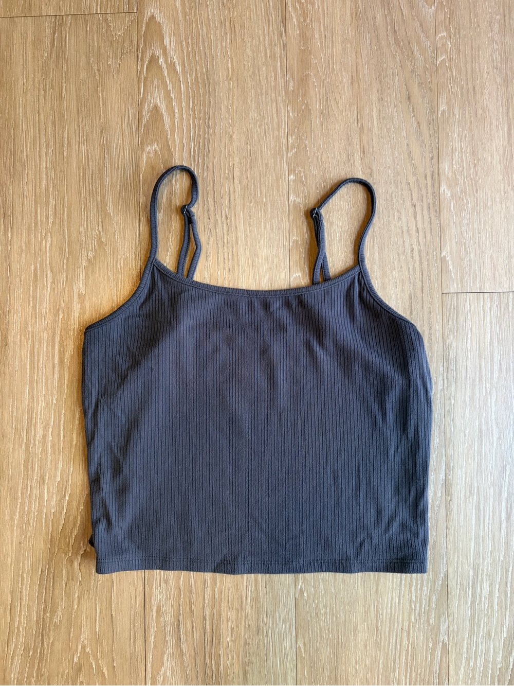 American Eagle Charcoal Ribbed Spaghetti Strap Crop Tank Top